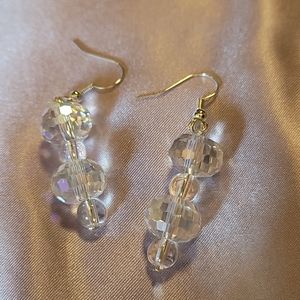 Pierced earrings, Silver and clear/iridescent